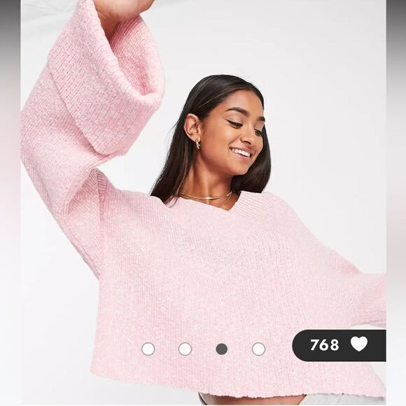 ASOS DESIGN Maternity V-neck sweater with turned-back cuffs in pink 6 NWT in pkg - Picture 4 of 7